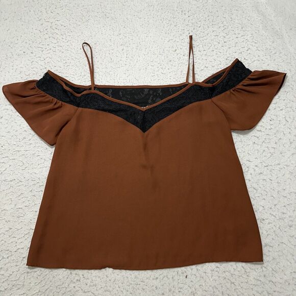 Express Tops - Express Women's Small Brown Black Lace Flutter Short Sleeve Lightweight Blouse